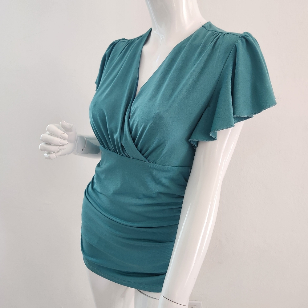 Grace Karin Small Emerald Wrap Blouse Elegant & Flattering - Picture 3 of 16